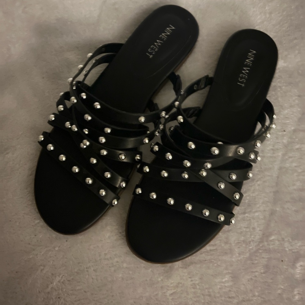 Nine West Black Studded Slides
